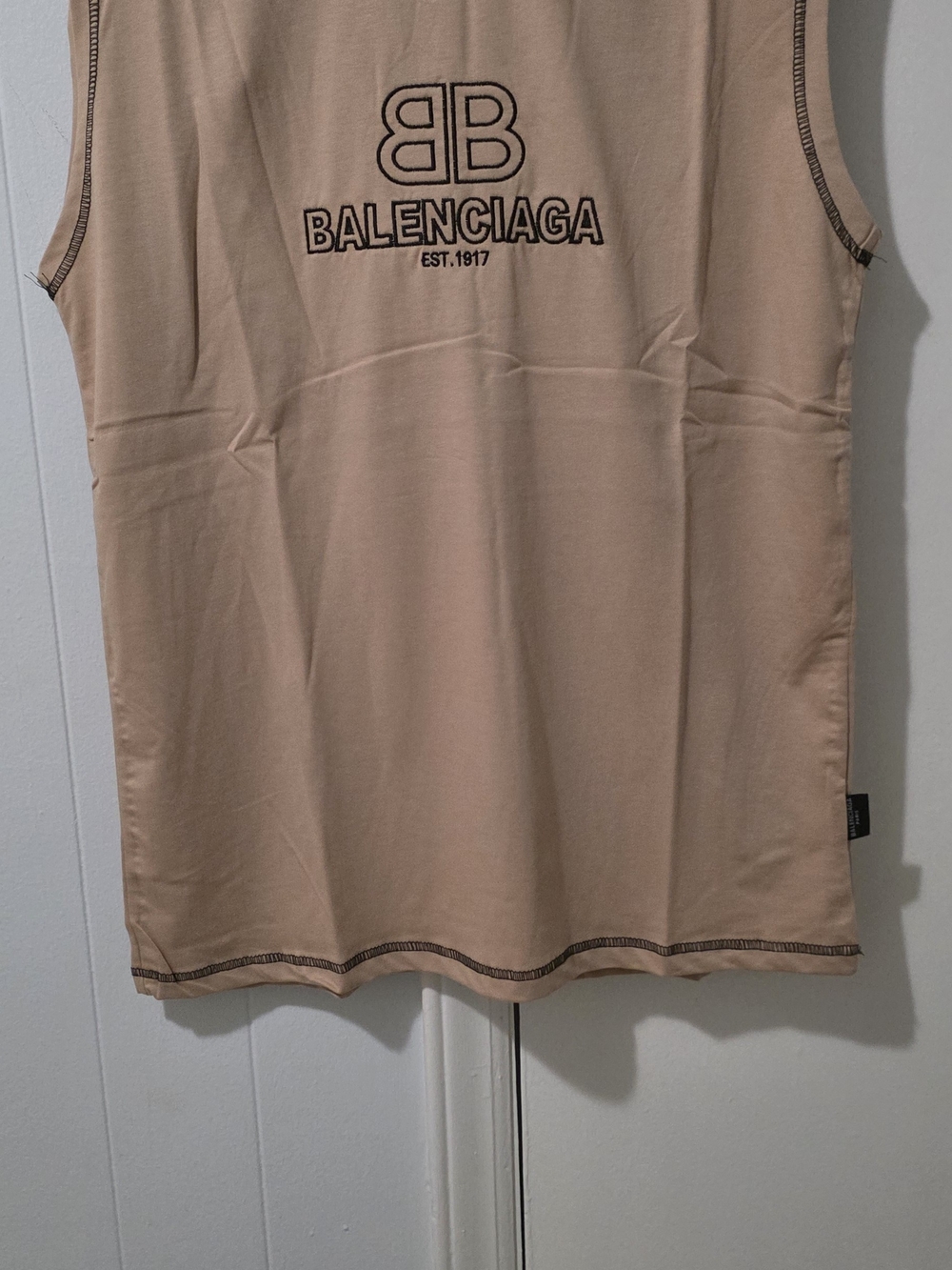 Balenciaga Beige Embroidered Logo Sleeveless Top